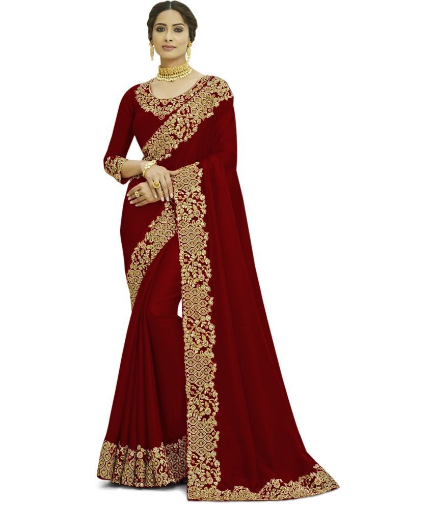     			kedar fab Silk Blend Embroidered Saree With Blouse Piece - Maroon ( Pack of 1 )