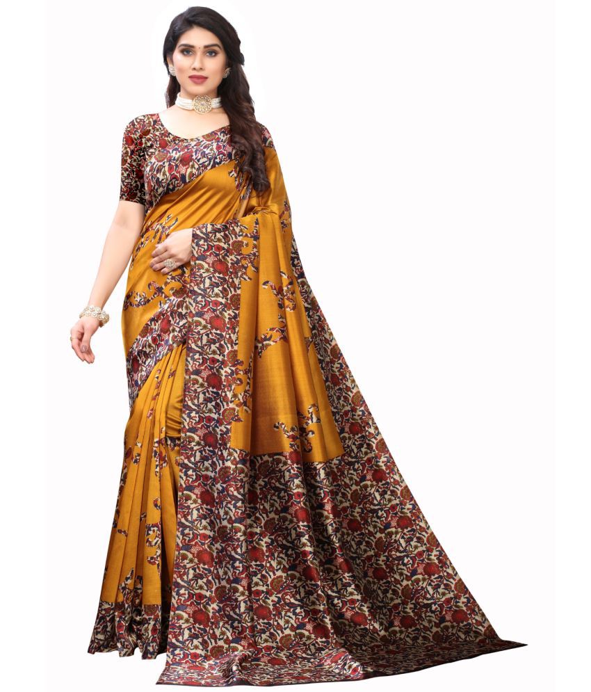     			Aadvika Art Silk Printed Saree With Blouse Piece - Yellow ( Pack of 1 )