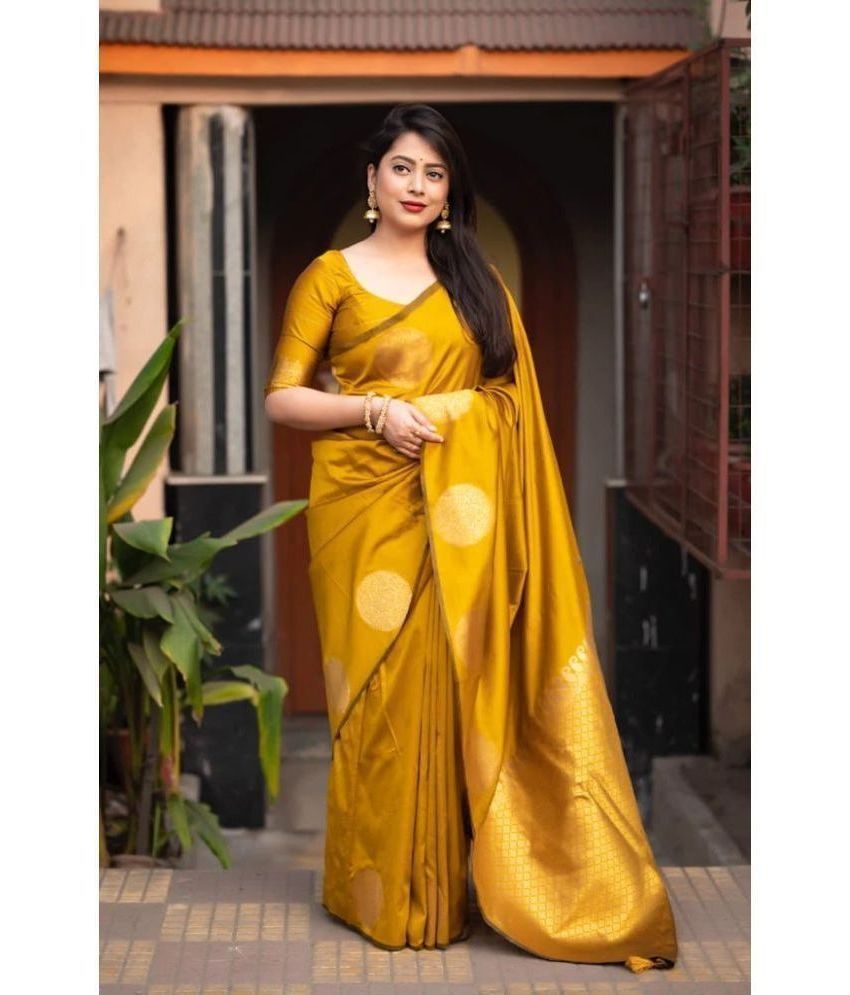     			Apnisha Silk Embellished Saree With Blouse Piece - Yellow ( Pack of 1 )