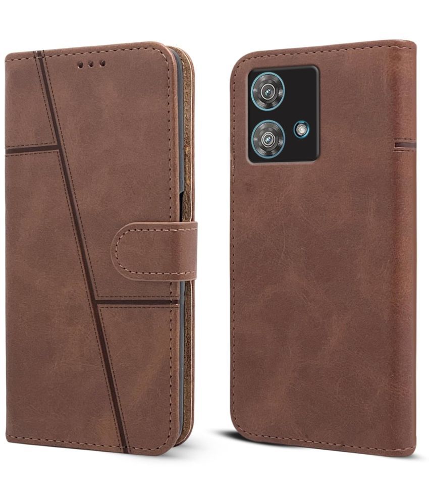     			NBOX Brown Flip Cover Artificial Leather Compatible For Motorola Edge 40 Neo 5G ( Pack of 1 )