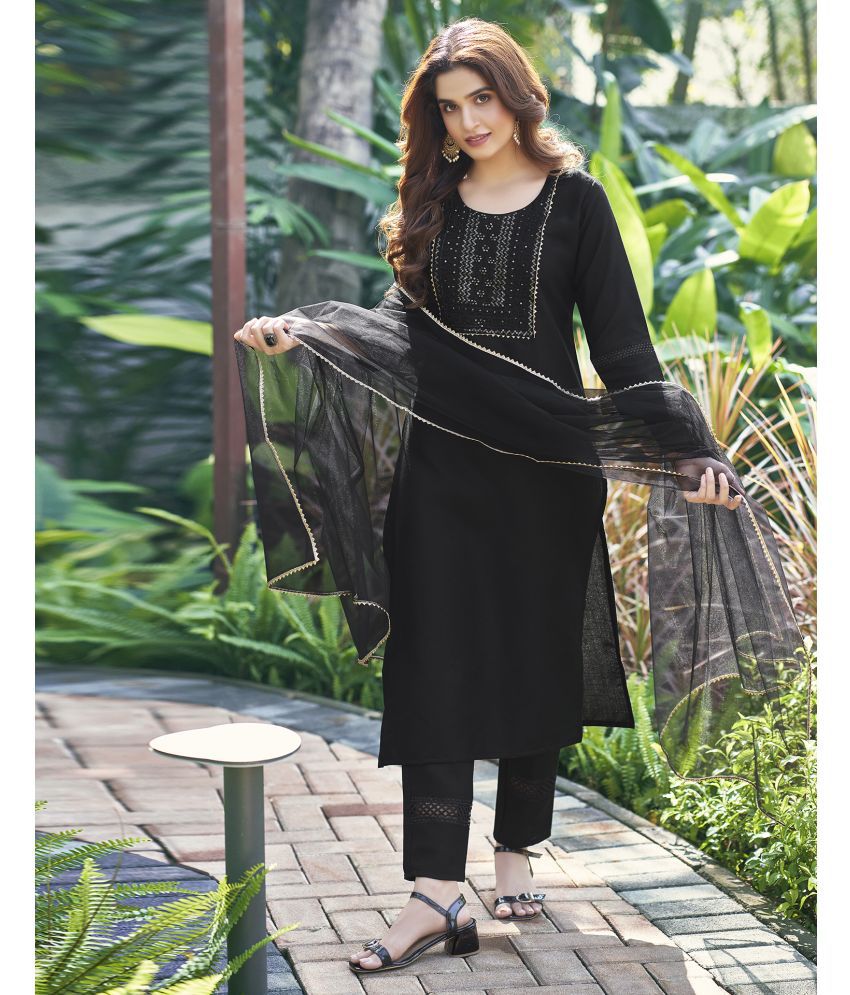     			Skylee Chiffon Embroidered Kurti With Pants Women's Stitched Salwar Suit - Black ( Pack of 1 )