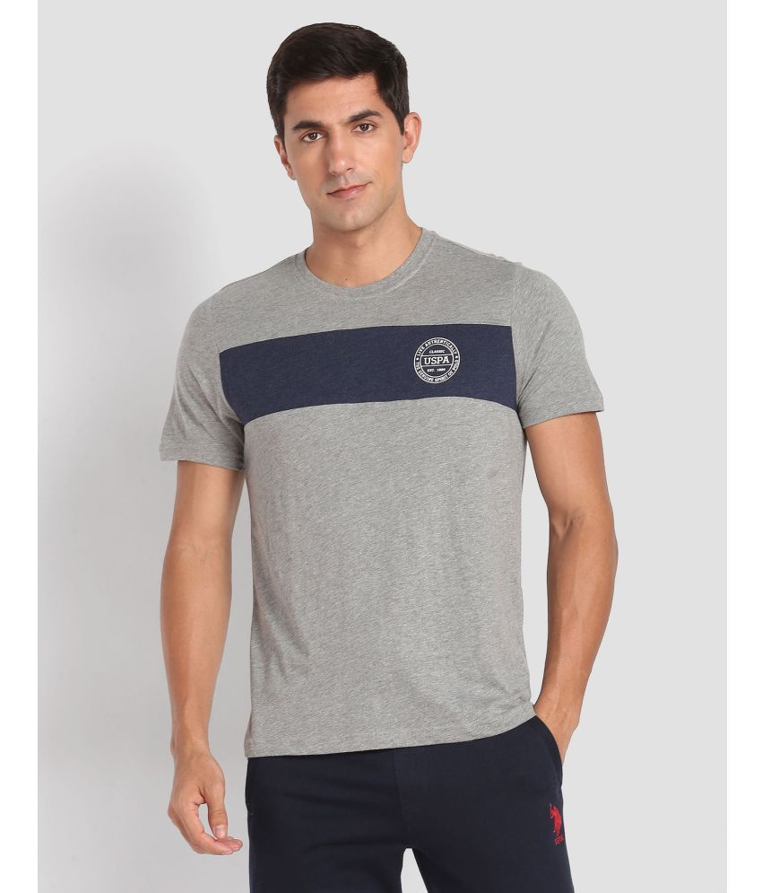     			U.S. Polo Assn. Cotton Regular Fit Colorblock Half Sleeves Men's T-Shirt - Grey Melange ( Pack of 1 )