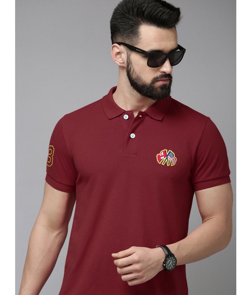     			Merriment Pack of 1 Cotton Blend Regular Fit Embroidered Half Sleeves Men's Polo T Shirt ( Maroon )