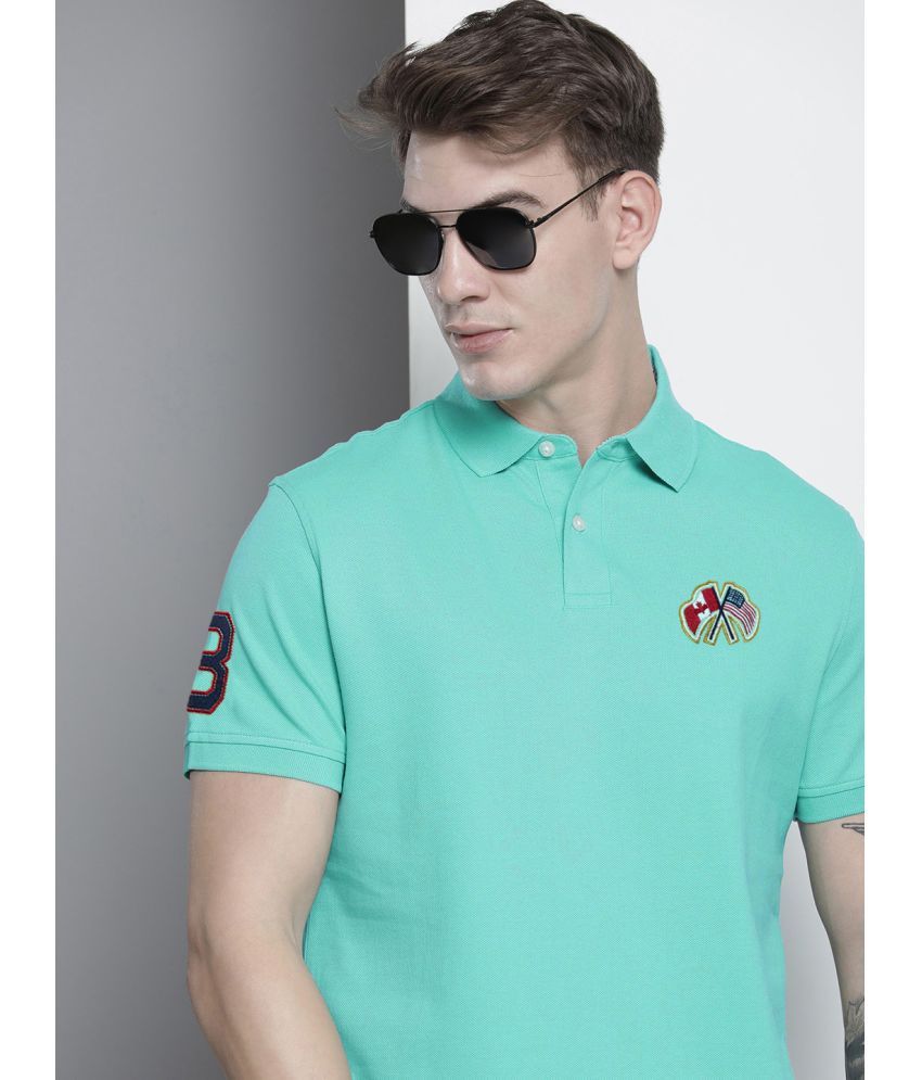     			Merriment Pack of 1 Cotton Blend Regular Fit Embroidered Half Sleeves Men's Polo T Shirt ( Aqua )