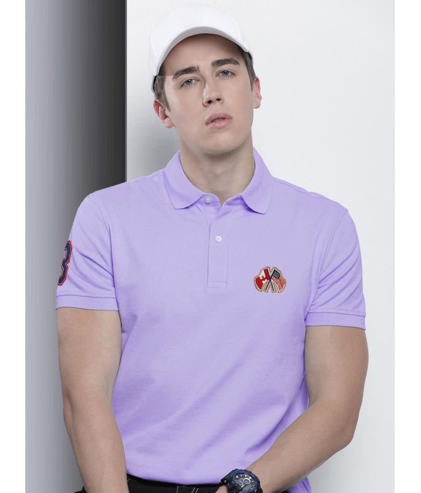     			Merriment Cotton Blend Regular Fit Embroidered Half Sleeves Men's Polo T Shirt - Lavender ( Pack of 1 )