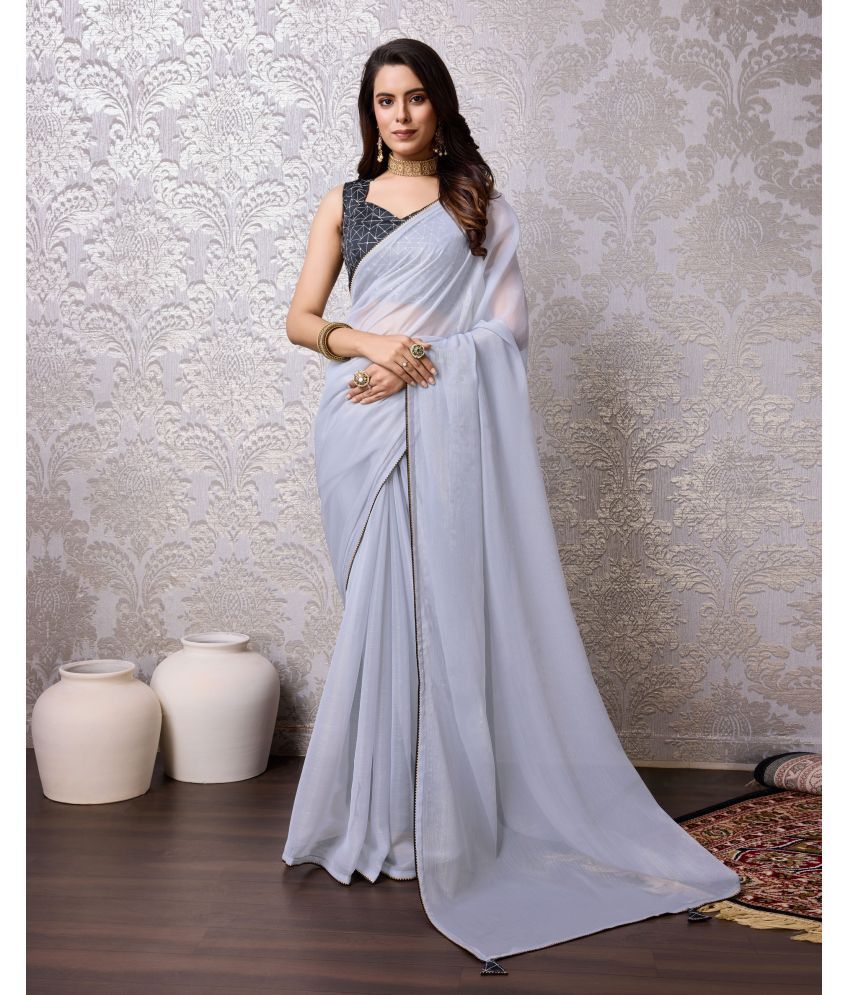     			Rekha Maniyar Fashions Chiffon Woven Saree With Blouse Piece - Grey ( Pack of 1 )