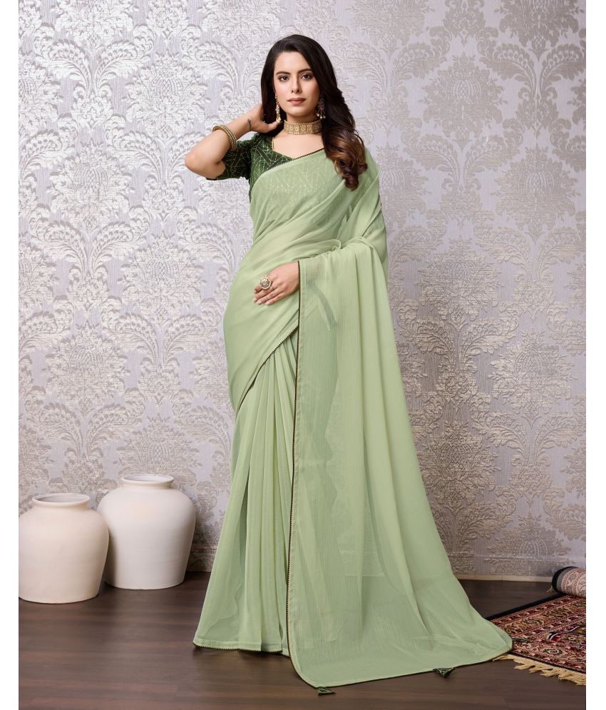     			Rekha Maniyar Chiffon Woven Saree With Blouse Piece - Green ( Pack of 1 )