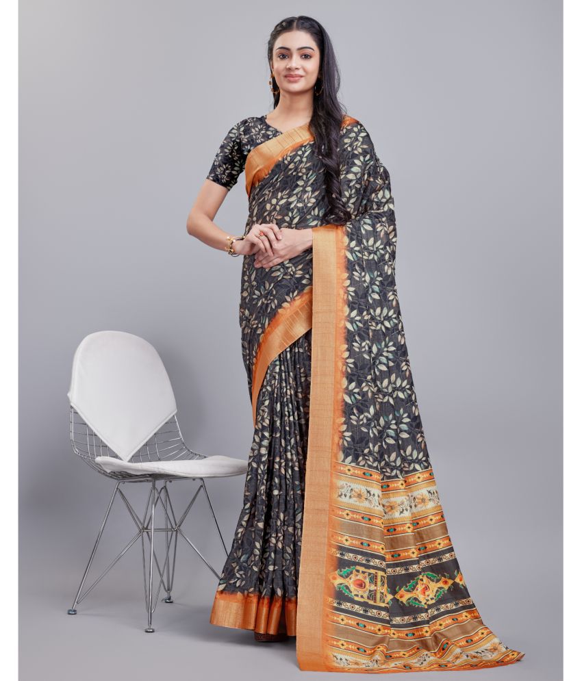     			Aadvik Cotton Silk Printed Saree With Blouse Piece - Black ( Pack of 1 )