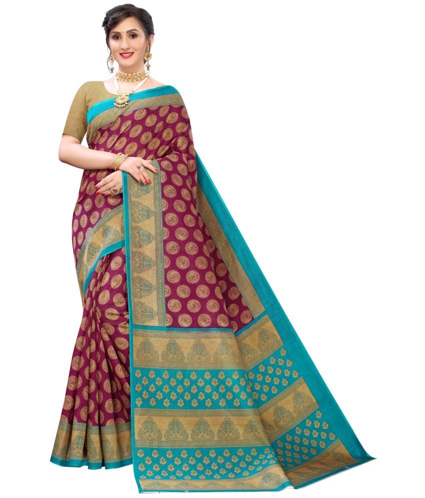     			Aadvika Art Silk Printed Saree With Blouse Piece - Multicolour ( Pack of 1 )