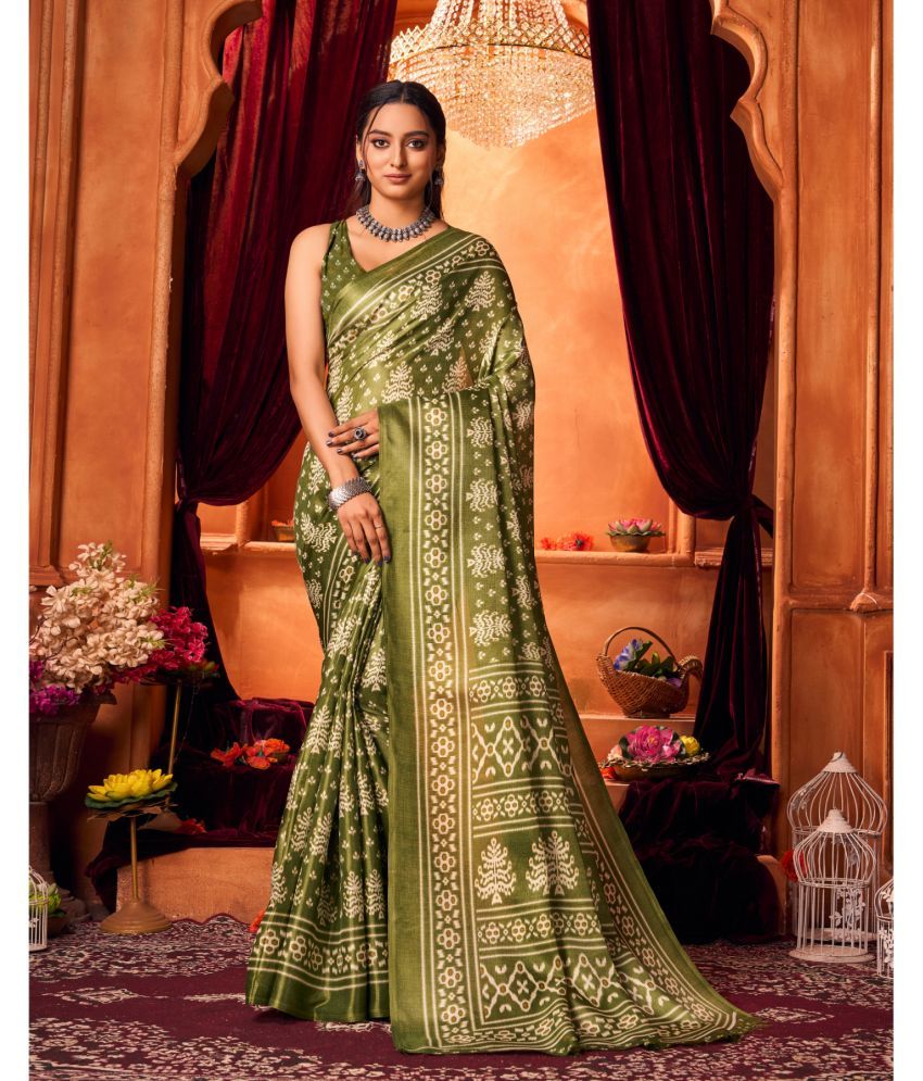     			Aadvika Art Silk Printed Saree With Blouse Piece - Green ( Pack of 1 )