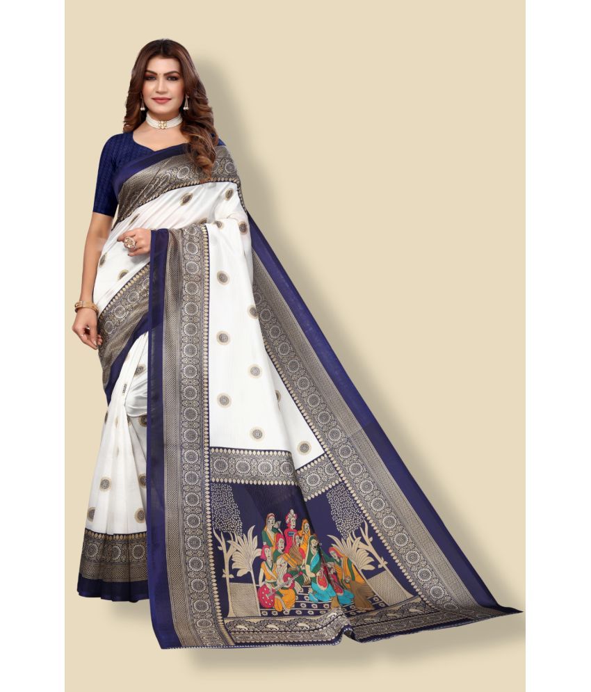     			Aadvika Art Silk Printed Saree With Blouse Piece - White ( Pack of 1 )