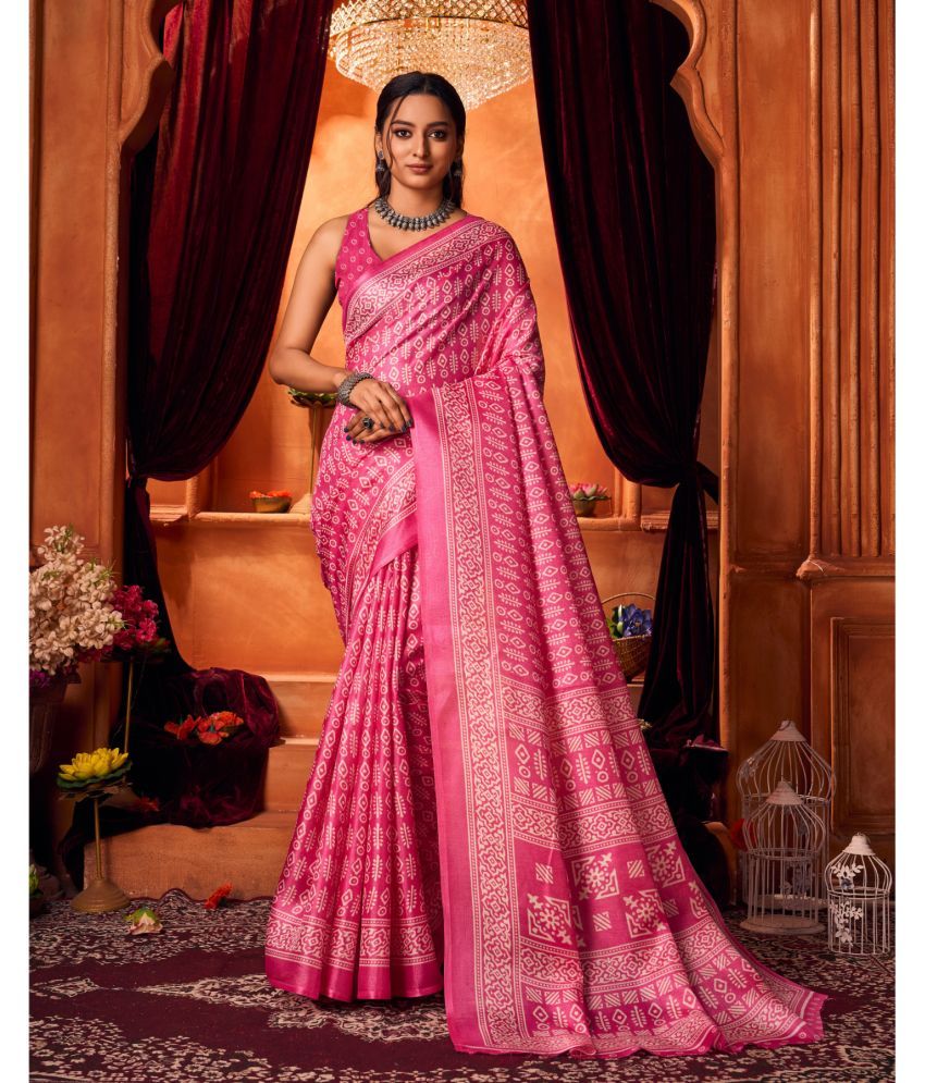     			Aadvika Art Silk Printed Saree With Blouse Piece - Pink ( Pack of 1 )