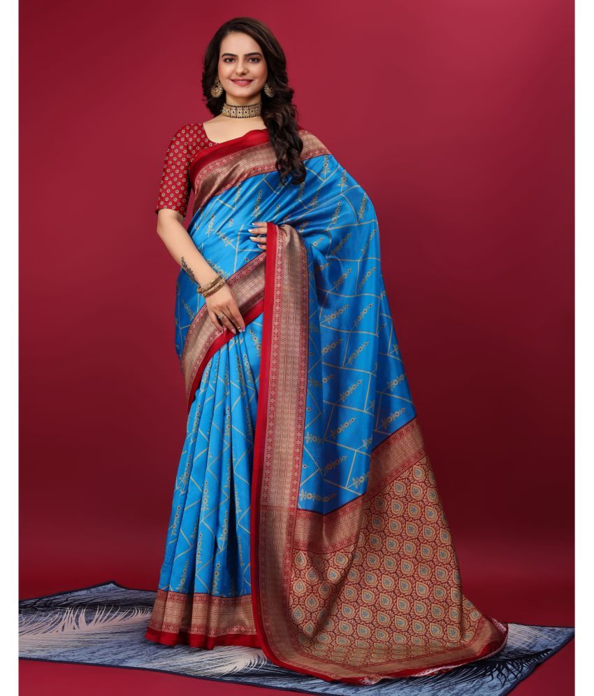     			Aadvika Art Silk Printed Saree With Blouse Piece - Blue ( Pack of 1 )