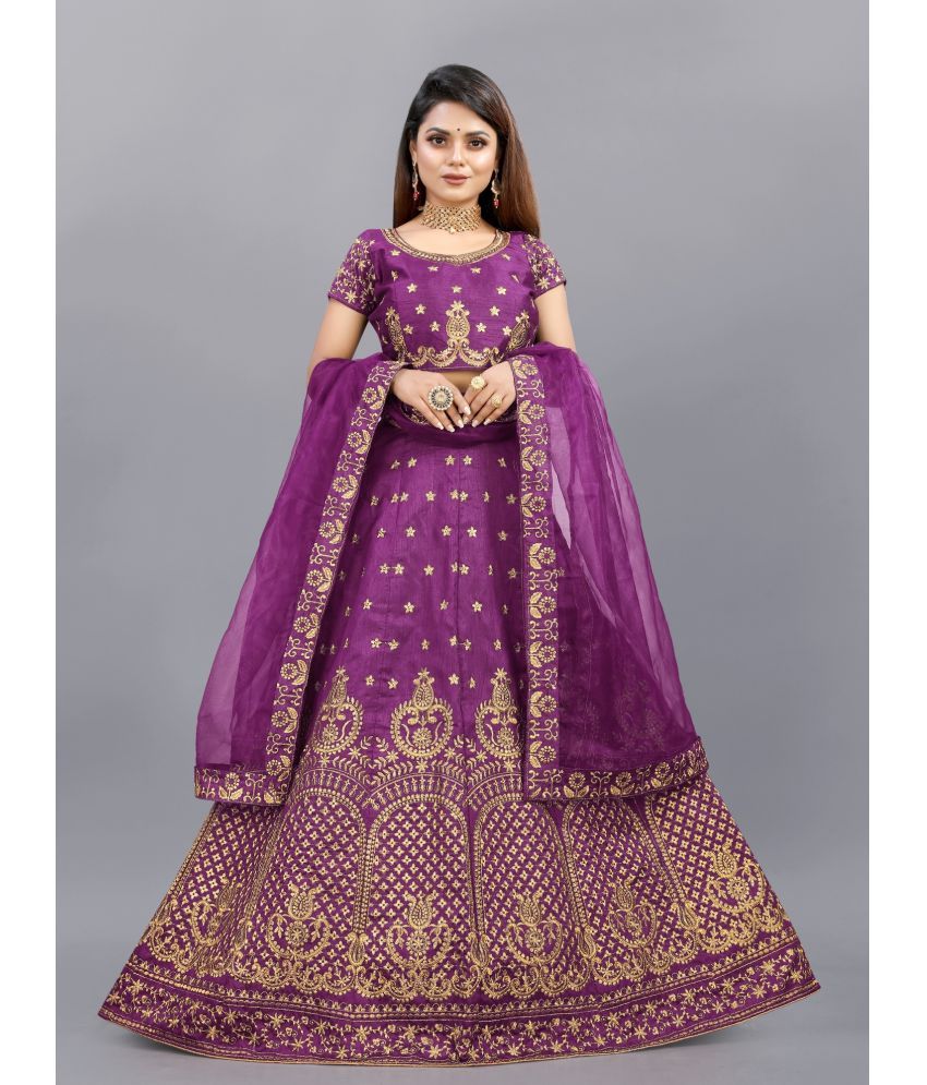     			Apnisha Purple Bangalore Silk Unstitched Unstitched Lehenga Single