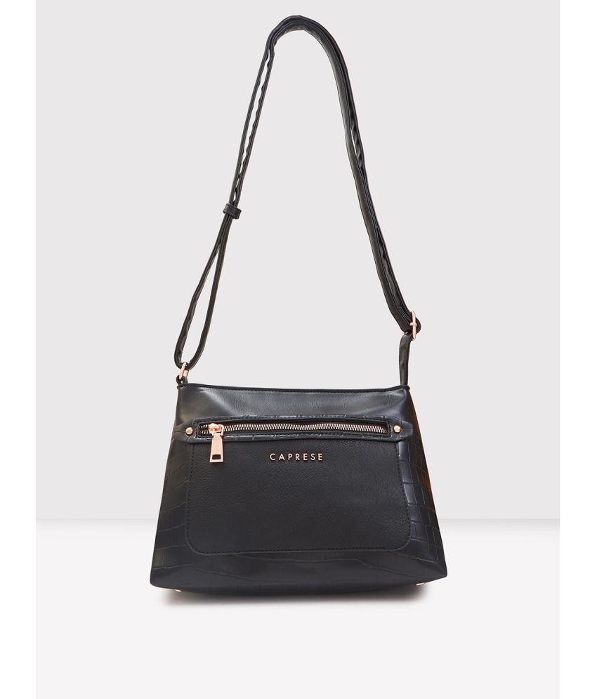     			Caprese Black Faux Leather Sling Bag