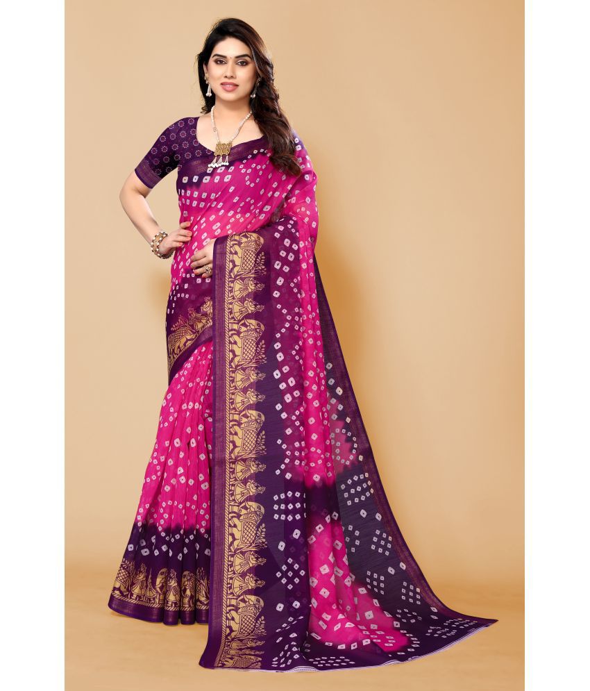     			HEMA SILK MILLS Cotton Blend Printed Saree With Blouse Piece - Rani ( Pack of 1 )