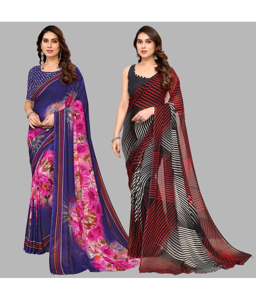     			Kashvi Sarees Georgette Printed Saree With Blouse Piece - Multicolor ( Pack of 2 )