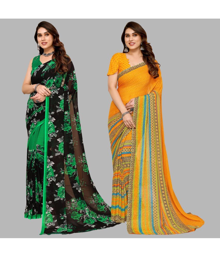     			Kashvi Sarees Georgette Printed Saree With Blouse Piece - Multicolor ( Pack of 2 )