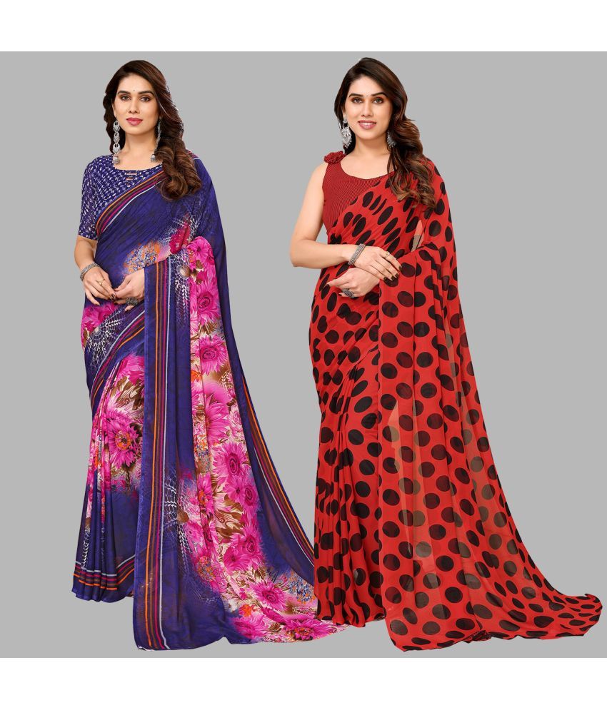     			Kashvi Sarees Georgette Printed Saree With Blouse Piece - Multicolor ( Pack of 2 )