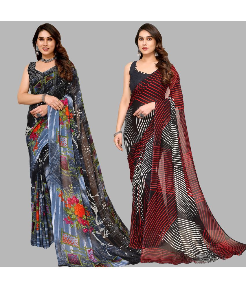     			Kashvi Sarees Georgette Printed Saree With Blouse Piece - Multicolor ( Pack of 2 )