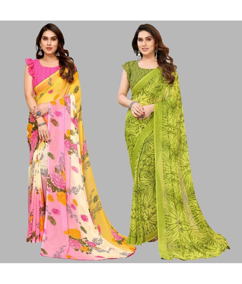     			Kashvi Sarees Georgette Printed Saree With Blouse Piece - Multicolor ( Pack of 2 )