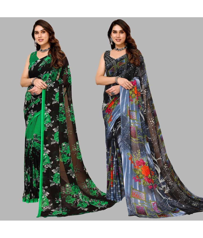     			Kashvi Sarees Georgette Printed Saree With Blouse Piece - Multicolor ( Pack of 2 )