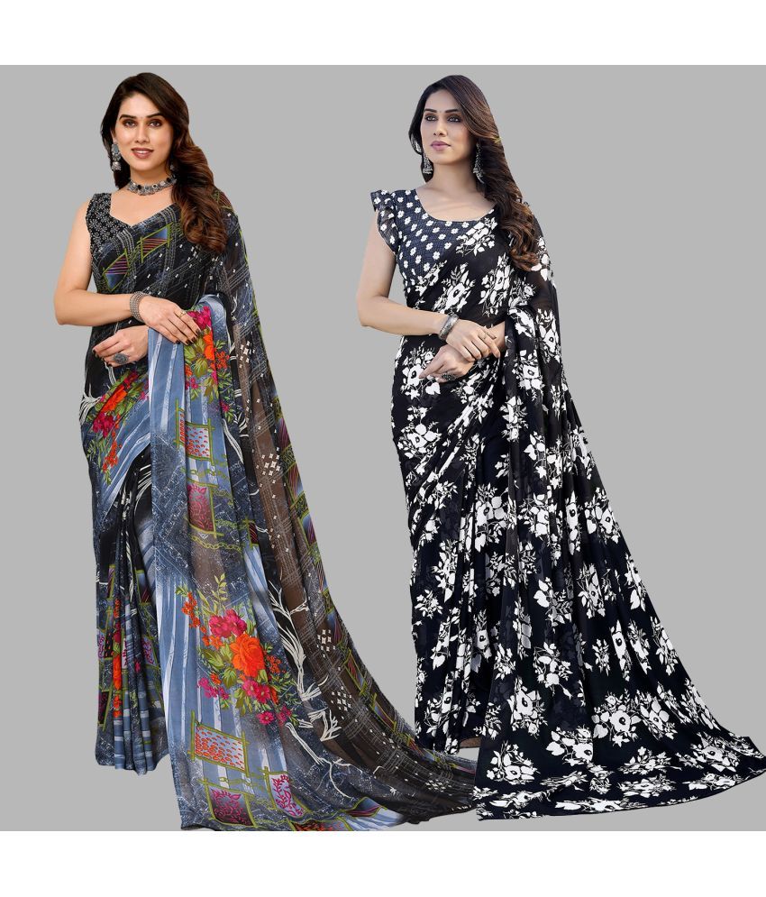     			Kashvi Sarees Georgette Printed Saree With Blouse Piece - Multicolor ( Pack of 2 )