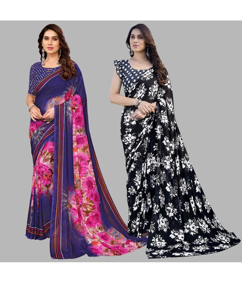     			Kashvi Sarees Georgette Printed Saree With Blouse Piece - Multicolor ( Pack of 2 )