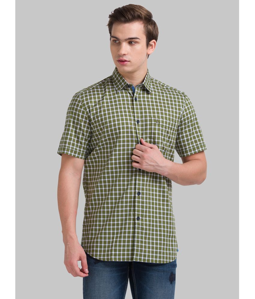     			Parx 100% Cotton Slim Fit Checks Half Sleeves Men's Casual Shirt - Green ( Pack of 1 )