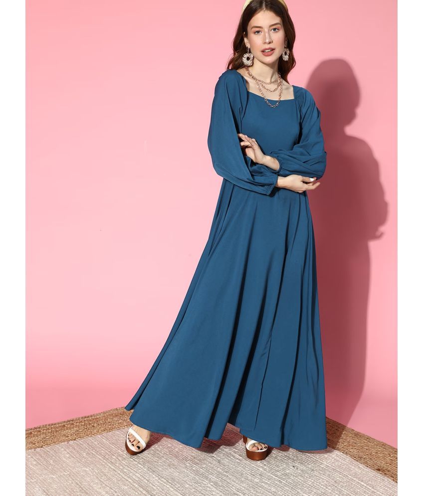     			RAIYANI FASHION Polyester Solid Full Length Women's Side Slit Dress - Blue ( Pack of 1 )
