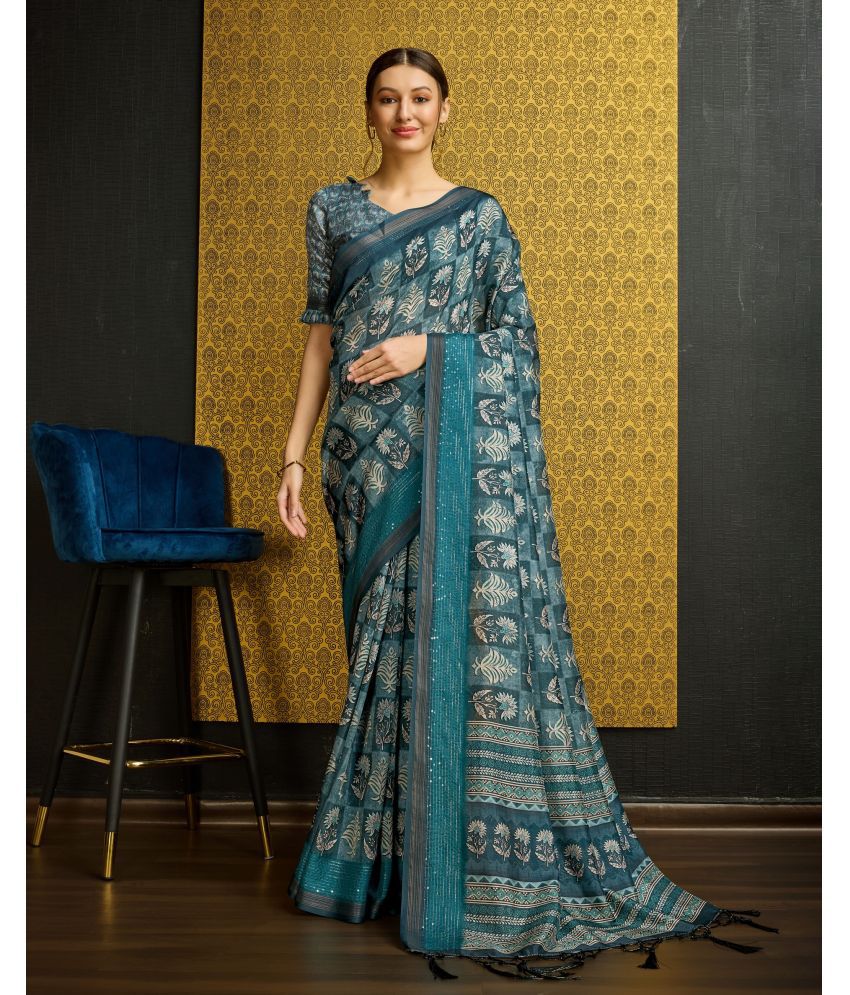     			Rekha Maniyar Fashions Silk Printed Saree With Blouse Piece - LightGreen ( Pack of 1 )