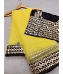 Poshvariety Net Printed Saree With Blouse Piece - Yellow ( Pack of 1 )