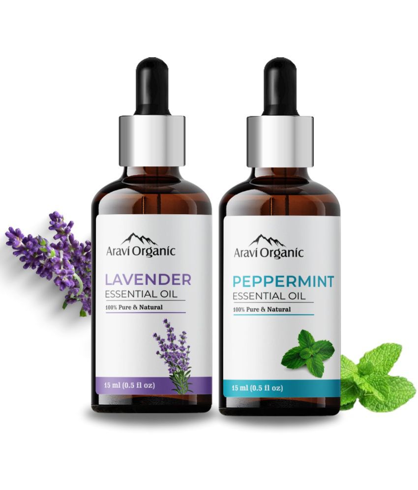    			Aravi Organic Lavender & Peppermint Essential Oil Combo-100% Pure Therapeutic Grade Aromatherapy Oil for Skin, Hair, & Face - Natural Refreshing Scent-Pack Of 2 - 15 ml