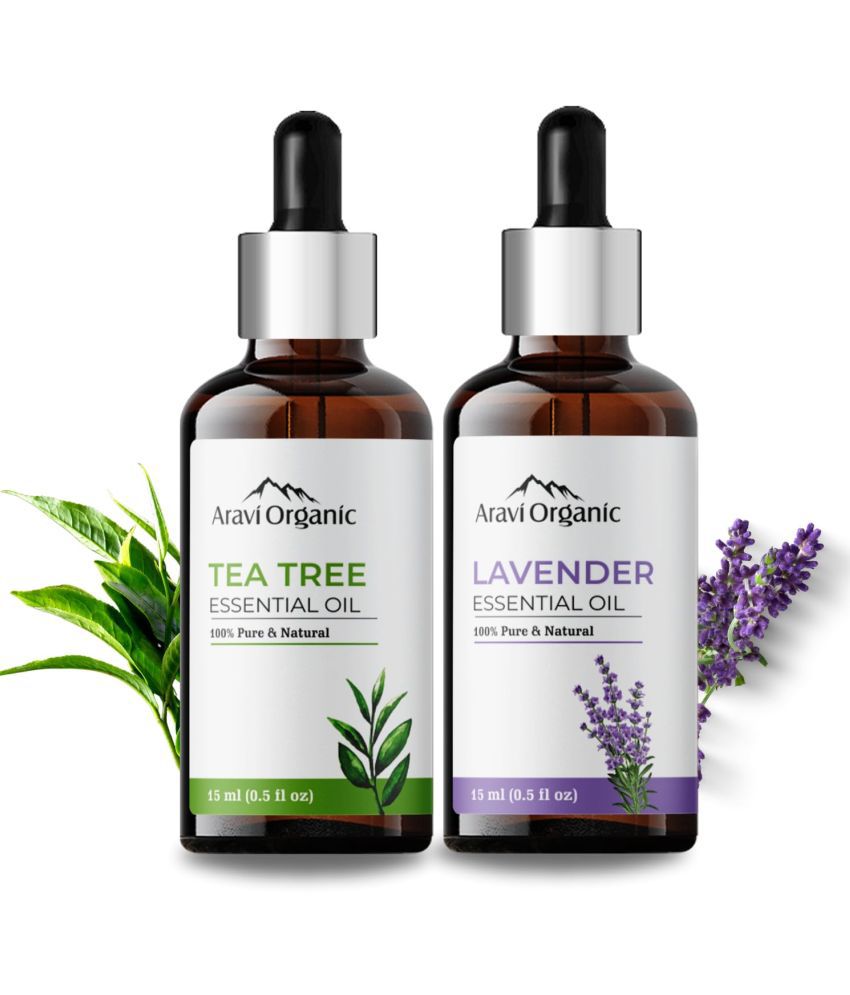     			Aravi Organic Lavender & Tea Tree Essential Oil Combo-100% Pure Therapeutic Grade Aromatherapy Oil for Skin, Hair, & Face - Natural Refreshing Scent-Pack Of 2 - 15 ml