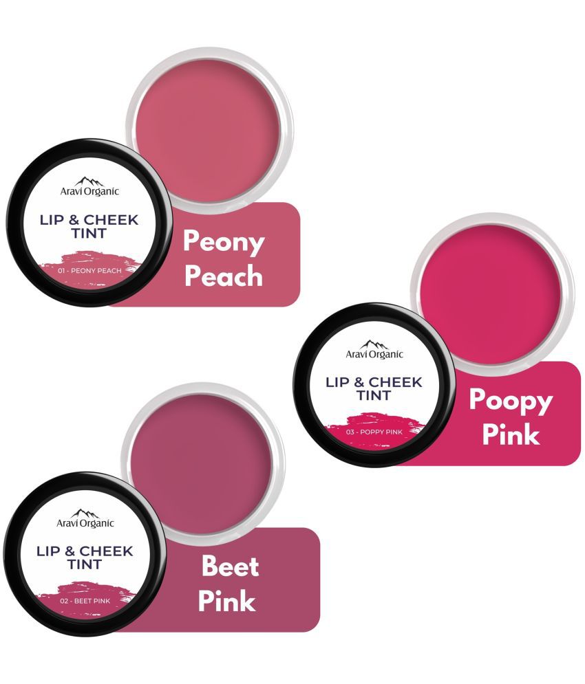     			Aravi Organic Peony Peach,Poppy Pink & Beet Pink Lip Tint Lip Care Combo: Natural Shades for Beautiful Lips ( Peony Peach,Poppy Pink & Beet Pink Lip & Cheek Tint - 8g )