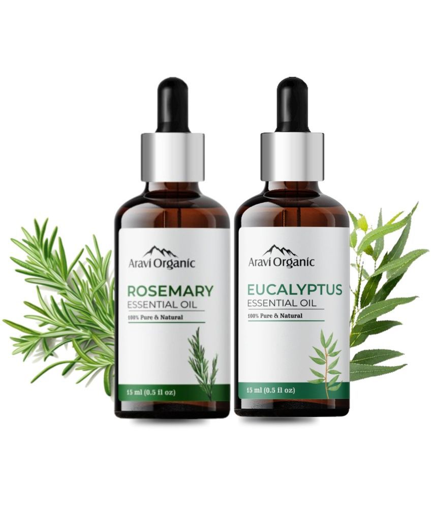     			Aravi Organic Rosemary & Eucalyptus Essential Oil Combo-100% Pure Therapeutic Grade Aromatherapy Oil for Skin, Hair, & Face - Natural Refreshing Scent-Pack Of 2 - 15 ml