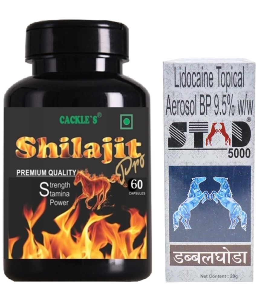     			Cackle's Shilajit Gold Pro Herbal Capsule 60no.s & Stad 5000 Spray 20g Combo Pack For Men