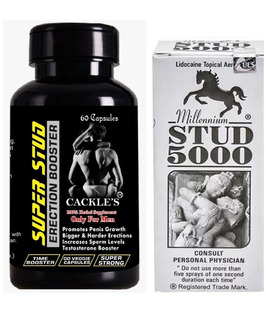     			Cackle's Super Stud Herbal Capsule 60no.s & Stud 5000 Spray 20gm Combo Pack For Men