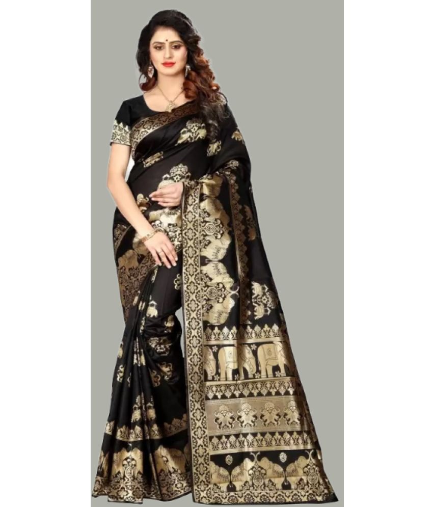     			GARIYA Banarasi Silk Embellished Saree With Blouse Piece - Black ( Pack of 1 )