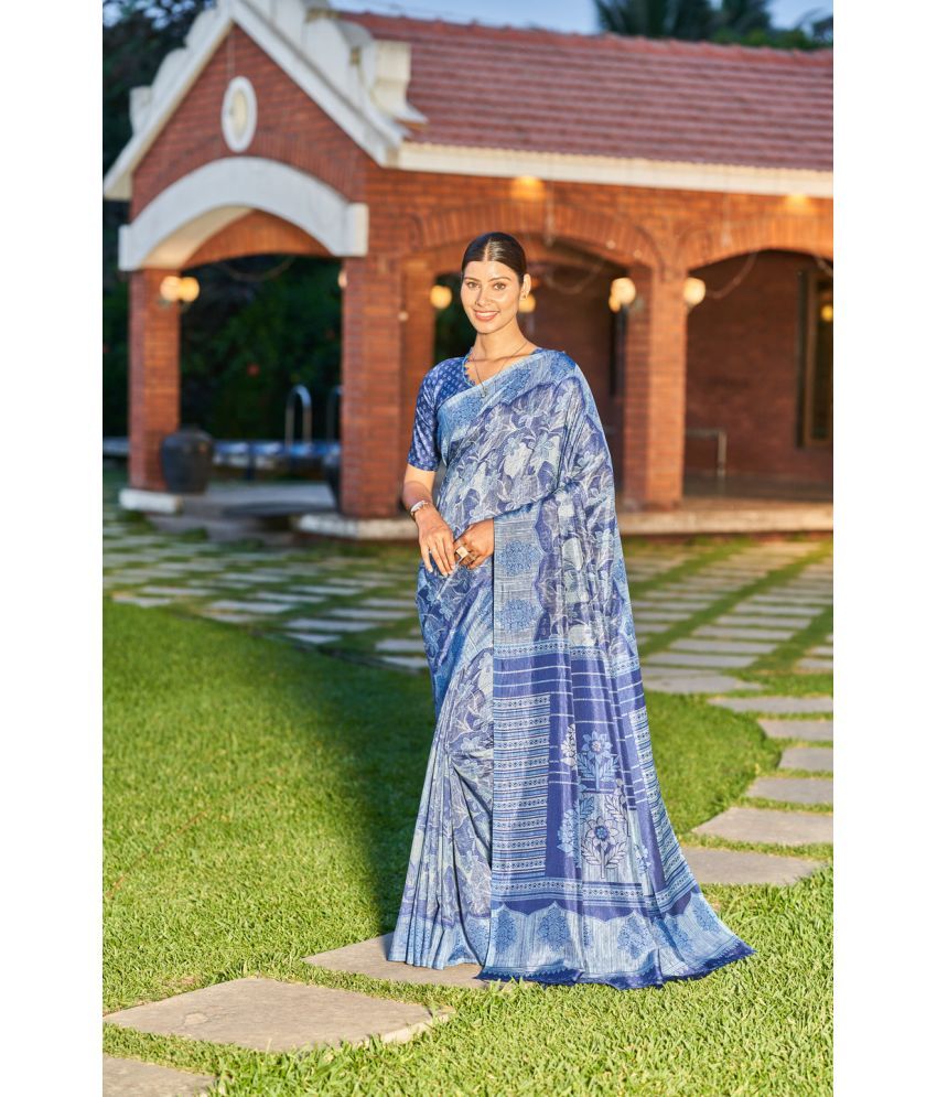     			Kandora Crepe Printed Saree With Blouse Piece - Navy Blue ( Pack of 1 )