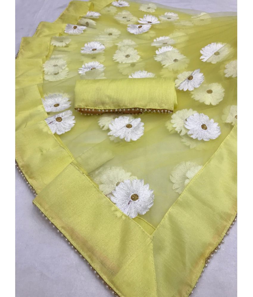     			Poshvariety Cotton Self Design Saree With Blouse Piece - Yellow ( Pack of 1 )