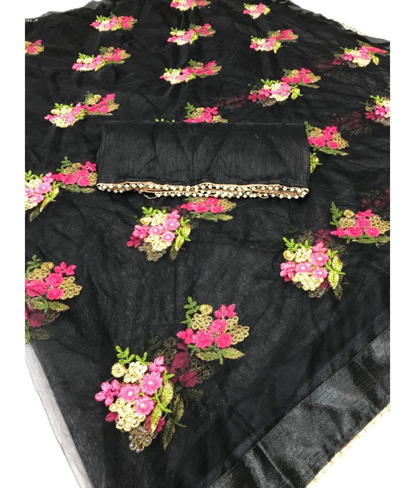     			Poshvariety Silk Embroidered Saree With Blouse Piece - Black ( Pack of 1 )