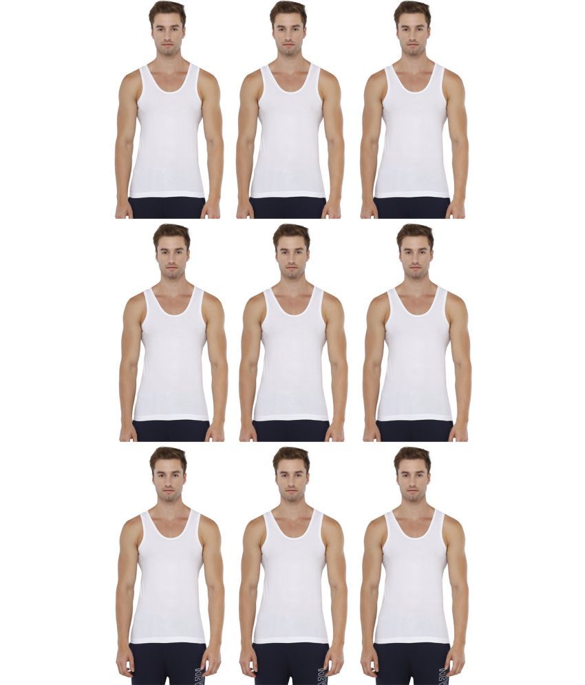     			Rupa Jon White Cotton Men's Vest ( Pack of 9 )