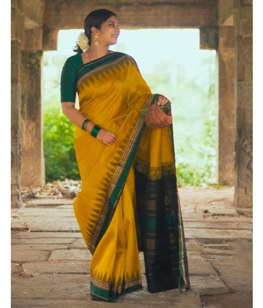     			Samah Art Silk Woven Saree With Blouse Piece - Yellow ( Pack of 1 )