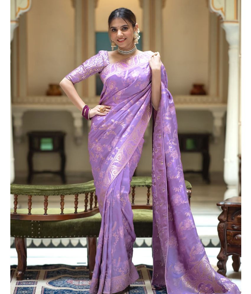     			Samah Art Silk Woven Saree With Blouse Piece - Lavender ( Pack of 1 )