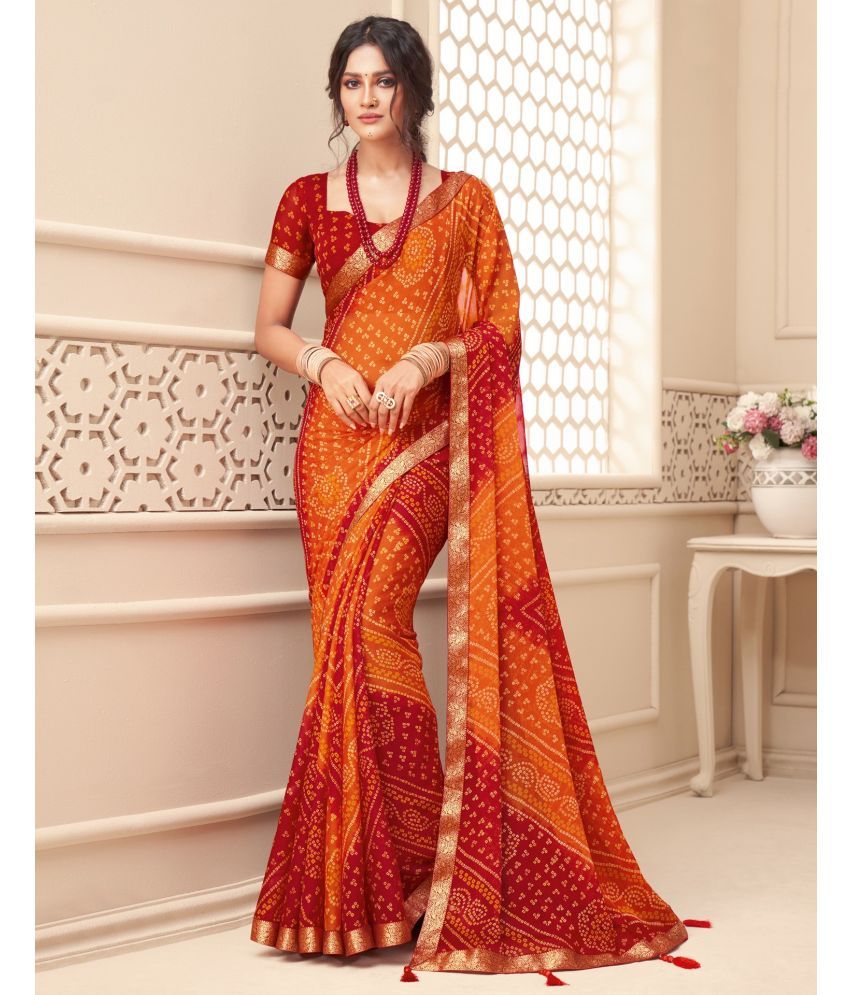     			Samah Chiffon Printed Saree With Blouse Piece - Orange ( Pack of 1 )