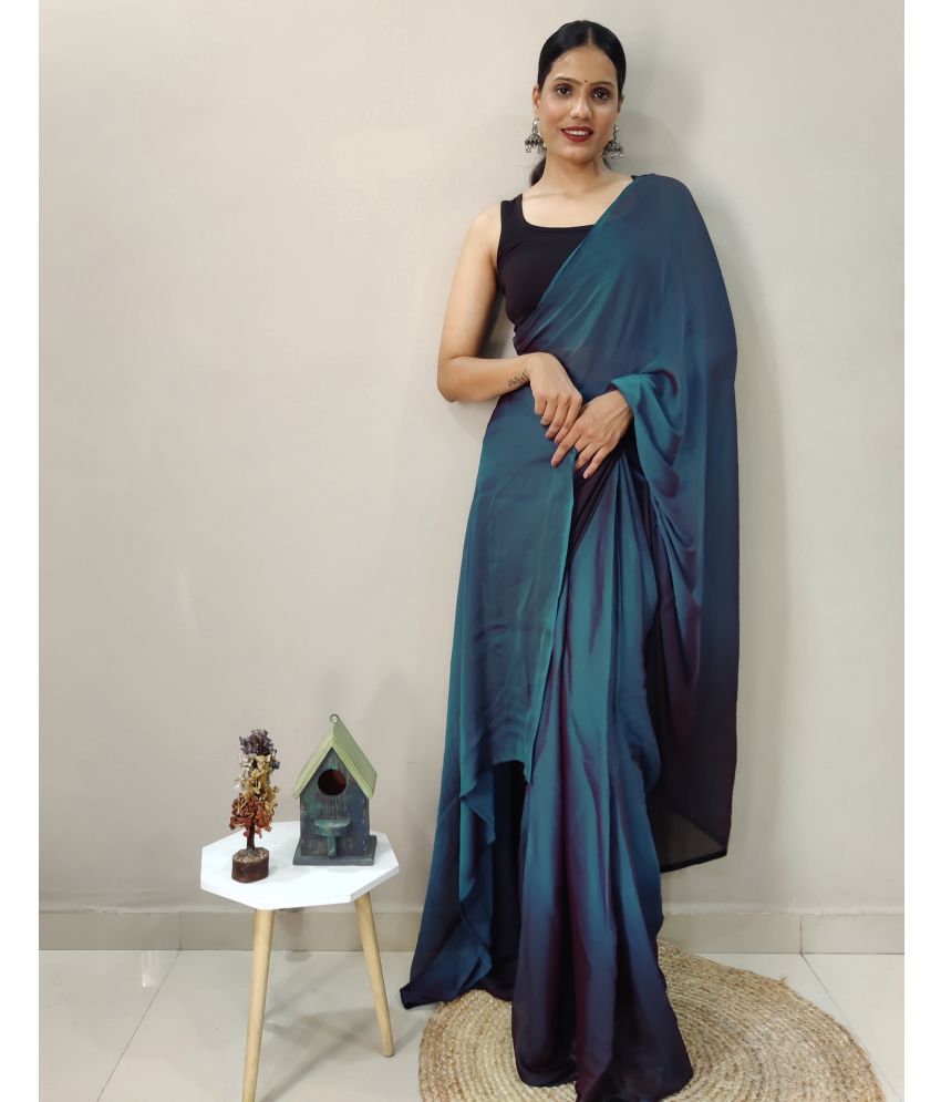     			Samah Chiffon Solid Saree With Blouse Piece - Blue ( Pack of 1 )