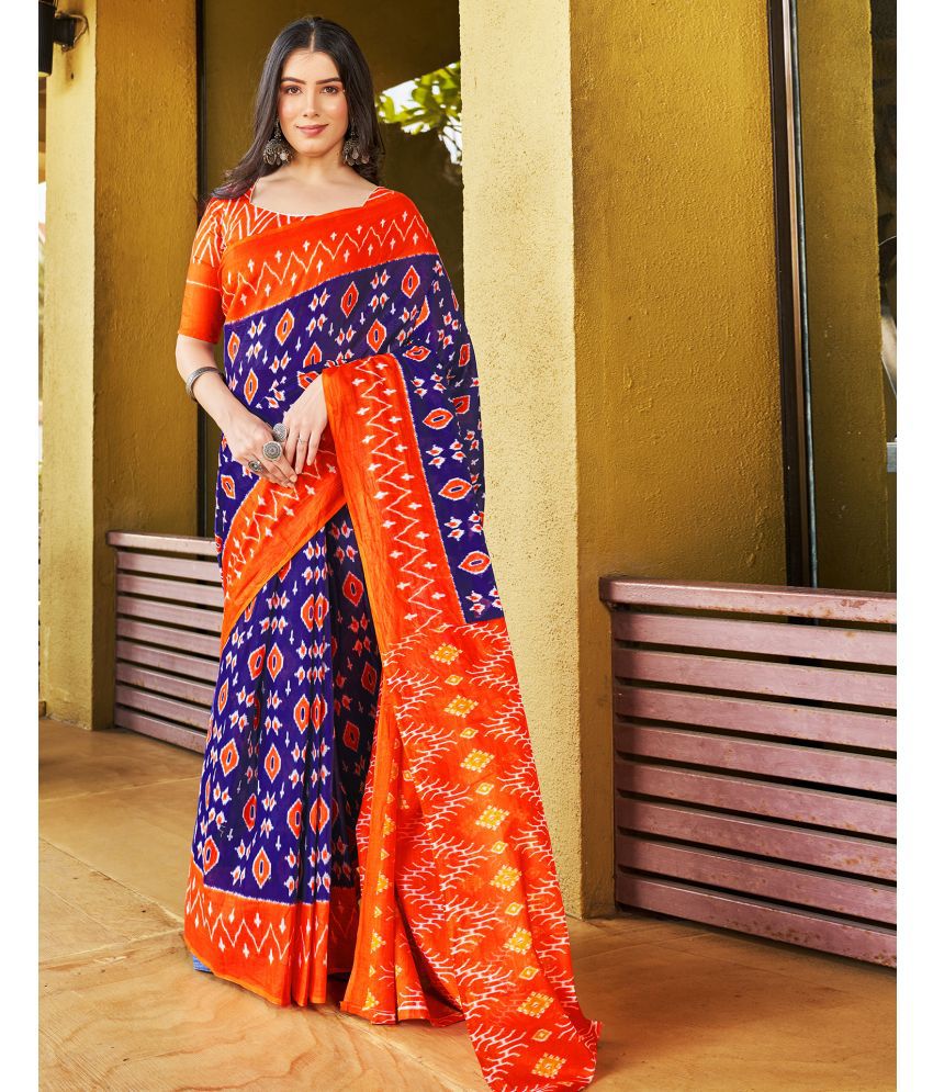     			Samah Cotton Printed Saree With Blouse Piece - Orange ( Pack of 1 )