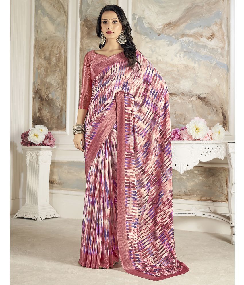     			Samah Crepe Printed Saree With Blouse Piece - Peach ( Pack of 1 )