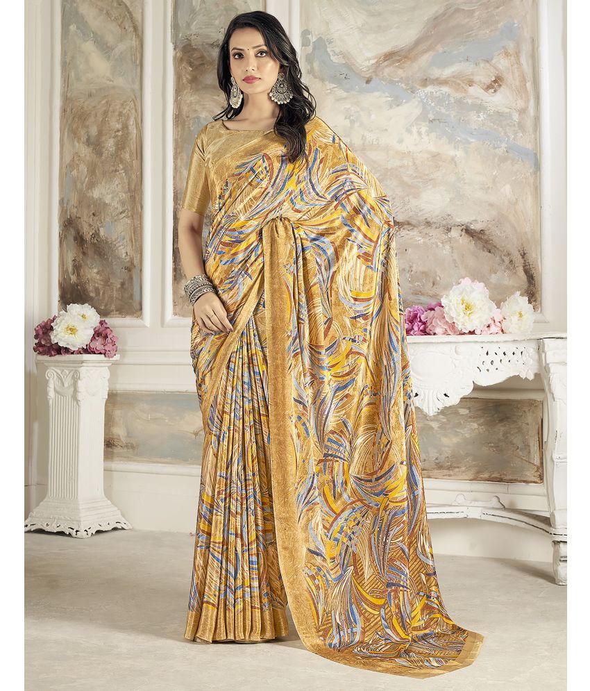     			Samah Crepe Printed Saree With Blouse Piece - Mustard ( Pack of 1 )